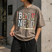 Book Nerd Retro Bookish Lover Retro for Booktok Librarian Vintage Washed T-Shirt in Brown