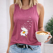Daisy Dragonfly Flight Crew-neck Sleeveless Vest Outdoor Women's Color Cotton Tank Top in Red