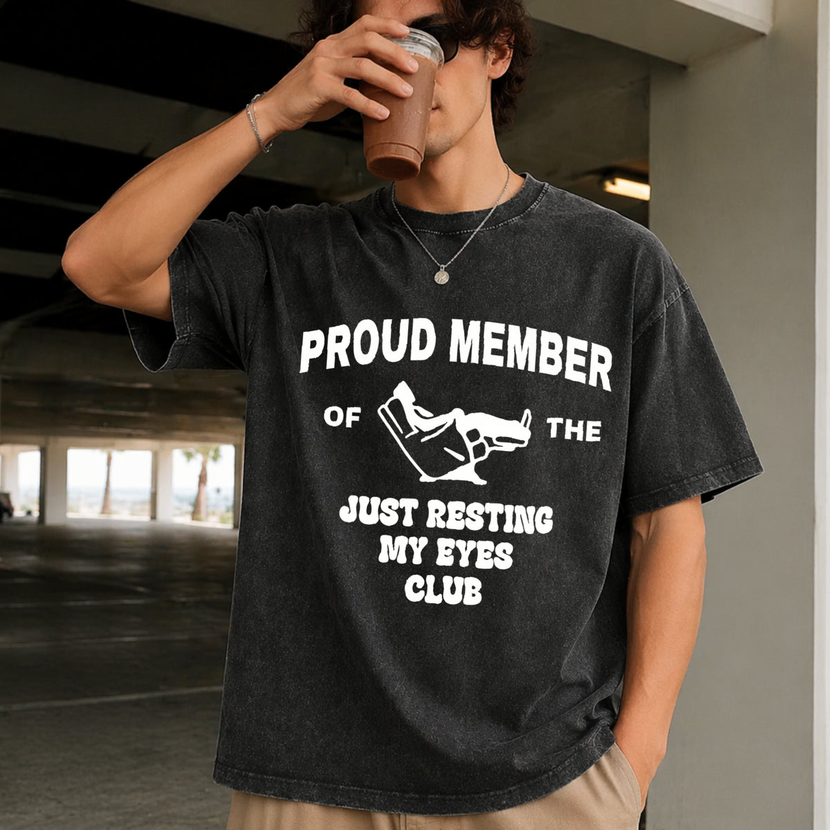 Just Resting My Eyes Club Vintage Washed T-Shirt in Black