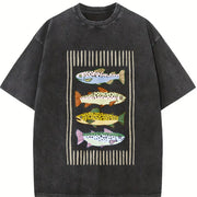 Trout Fish Retro Fish Vintage Washed T-Shirt in Black