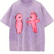 Directional Printing Energetic Vintage Washed T-Shirt in Purple
