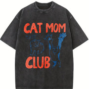 Cat Mom Club Vintage Washed T-Shirt in Black