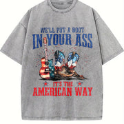 It's the American Way Cowboy Boot Guitar Vintage Washed T-Shirt in Gray