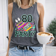 Eighties Party Cassette Tape Music Crew-neck Sleeveless Women's Color Cotton Tank Top in Gray