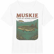 Muskie Fishing: Angler Cotton T-Shirt in White