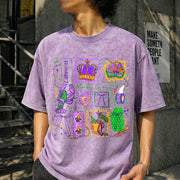 Mardi Gras Doodle Icons Vintage Washed T-Shirt in Purple