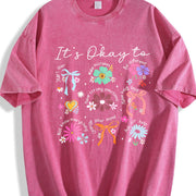 It's Okay to Boho Floral Vintage Washed T-Shirt in Red