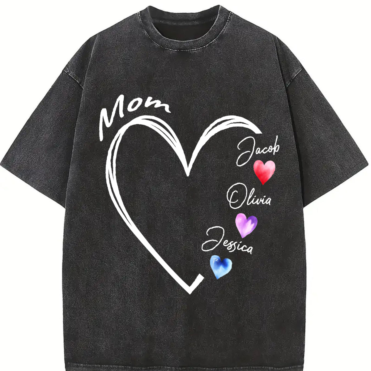 Custom Mom with Kids' Names Vintage Washed T-Shirt in Black
