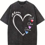 Custom Mom with Kids' Names Vintage Washed T-Shirt in Black