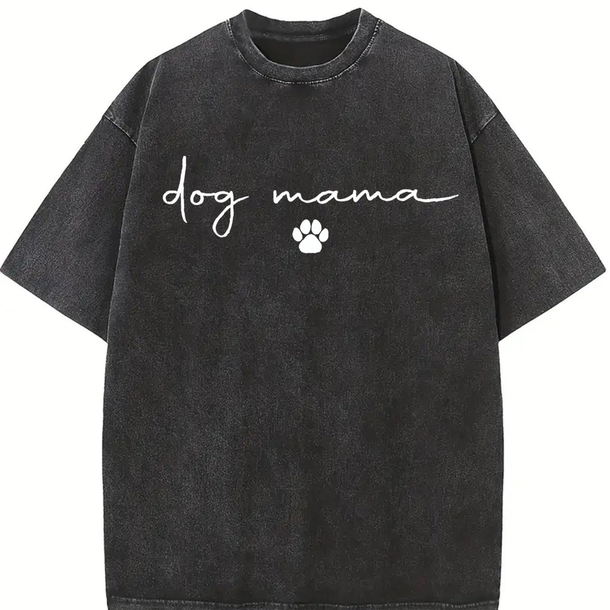 Dog Mama Paw Dog Mom Vintage Washed T-Shirt in Black