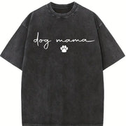 Dog Mama Paw Dog Mom Vintage Washed T-Shirt in Black