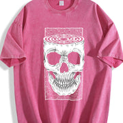 And Fashionable Eye-catching and Patterns Vintage Washed T-Shirt in Red