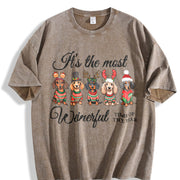Dachshund Christmas Vintage Washed T-Shirt in Brown
