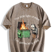 Parody : Dumpster Fire Possum Mental Health vintage washed oversized T-shirt in Brown