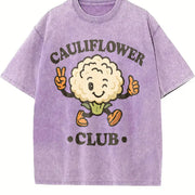 Cauliflower Club Veggie Lover Retro Cartoon Vintage Washed T-Shirt in Purple