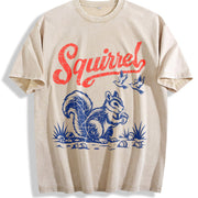 Squirrel Ringer Retro Americana Wildlife Vintage Washed T-Shirt in Beige