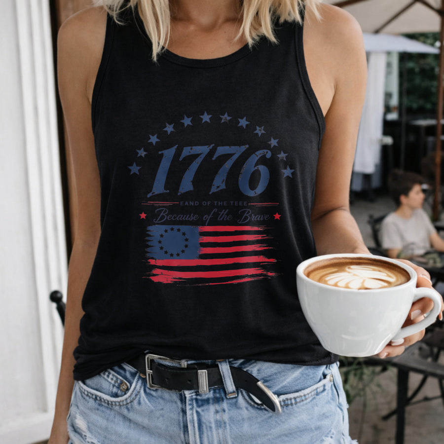 The Land of the Free Women's Color Cotton Tank Top in Black