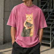 Cat Quarrel Moment Vintage Washed T-Shirt in Red