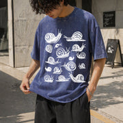 Snails Snail Lover Vintage Washed T-Shirt in Blue