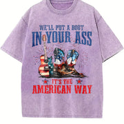 It's the American Way Cowboy Boot Guitar Vintage Washed T-Shirt in Purple