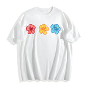 Embroidered Hibiscus Cotton T-Shirt in White