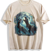 Two Dinosaur T Rex Moon Vintage Washed T-Shirt in Beige