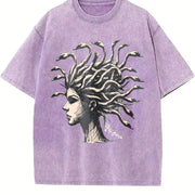 Retro Medusa Goose Head 90s Vintage Washed T-Shirt in Purple