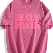 Jesus Saves Christian Gym Pump Cover vintage washed oversized T-shirt in Red