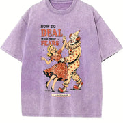 Retro Clown Horror Vintage Washed T-Shirt in Purple
