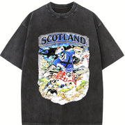 Scotland Skeleton Tartan Kilt Football Sleeveless Tank Vintage Washed T-Shirt in Black