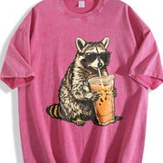 Raccoon Iced Coffee Animal vintage washed oversized T-shirt in Red