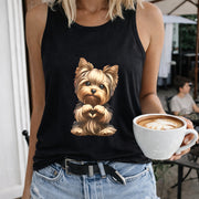 Yorkie Dog with Heart Paws Crew-neck Sleeveless Vest Women's Color Cotton Tank Top in Black