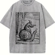 Retro Medieval Snail Rider Vintage Washed T-Shirt in Gray