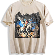 Storm Horse Lightning Vintage Washed T-Shirt in Beige