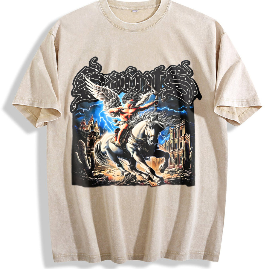 Storm Horse Lightning Vintage Washed T-Shirt in Beige