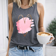 Pink Heart Brush Stroke Women's Color Cotton Tank Top in Gray