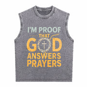 I Am God's Response to Prayer Vintage Washed Tank Top in Gray