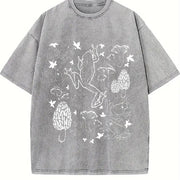 Frogs and Mushrooms Vintage Washed T-Shirt in Gray