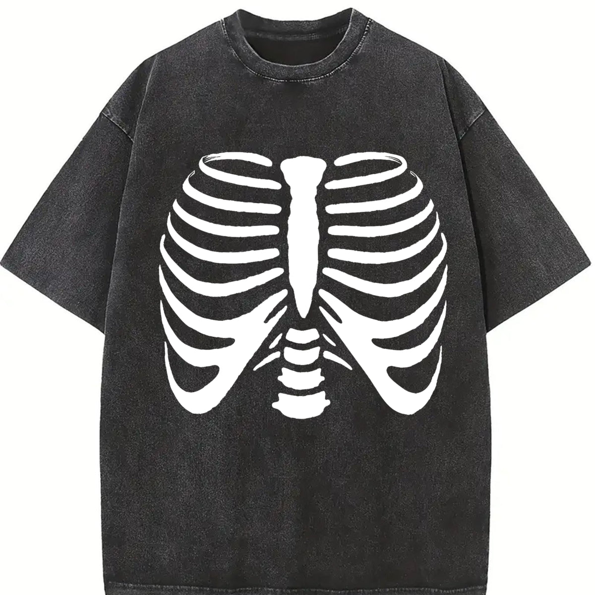 Skeleton Rib Cage vintage washed oversized T-shirt in Black