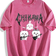 Heavy Metal Chiikawa Usagi Hachiware Hip Hop Festive vintage washed oversized T-shirt in Red