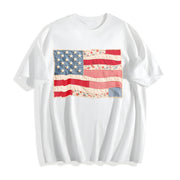 Retro American Flag Cotton T-Shirt in White