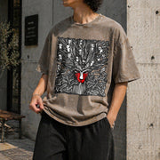 Studio Ghibli Forest Spirit Ghibli Vintage Washed T-Shirt in Brown
