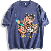 Yusuke Urameshi - Yu Hakusho Anime Manga vintage washed oversized T-shirt in Blue