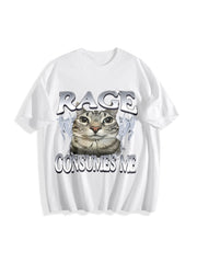 Rage Consumes Me Cat Cotton T-Shirt in White