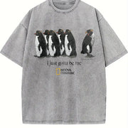 I Just Gotta Be Me Penguins Vintage Washed T-Shirt in Gray