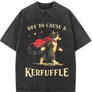 Off to Cause a Kerfuffle Superhero Cat Vintage Washed T-Shirt in Black