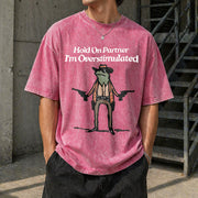 Hold on I'm Overstimulated Vintage Washed T-Shirt in Red