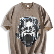 Screaming Face Flame Tank Vintage Washed T-Shirt in Brown