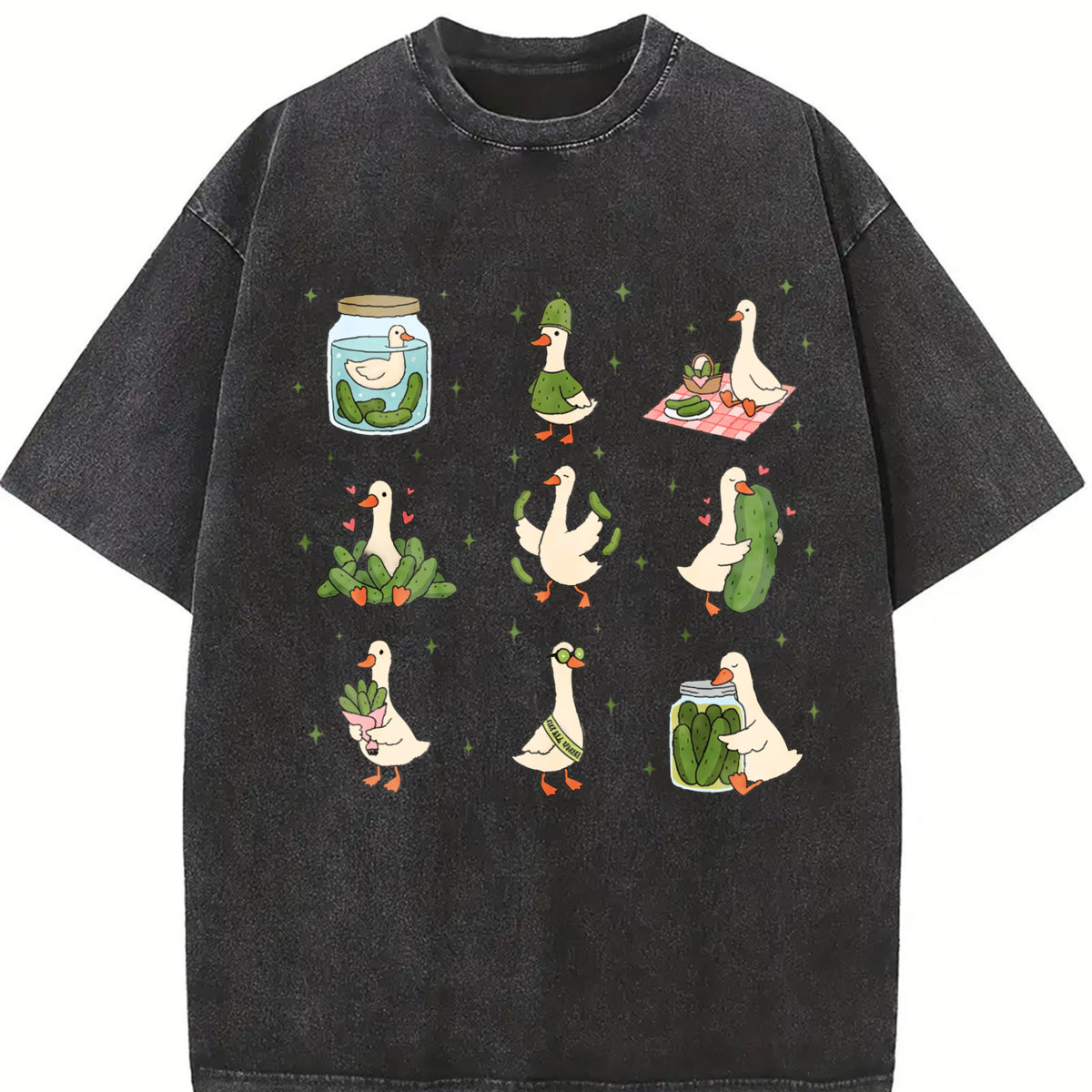 Pickle Lover Silly Goose Vintage Washed T-Shirt in Black
