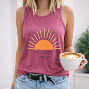 Sleeveless Tank with Letter & Applique Detail Women's Color Cotton Tank Top in Red